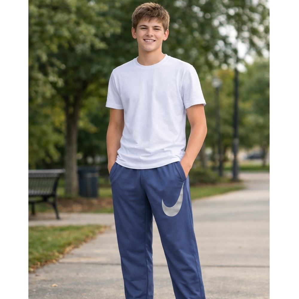 Nike Men's Navy Joggers with Black Swoosh